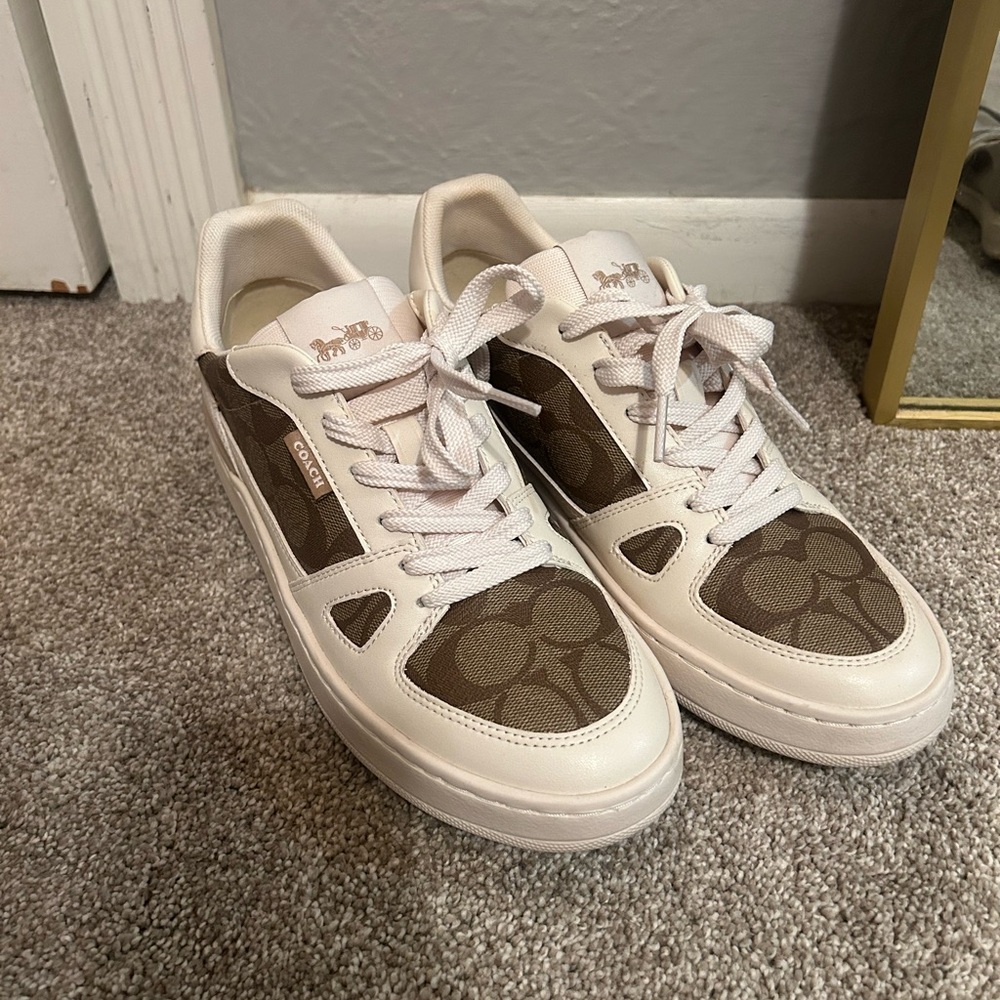 Coach Women’s Signature Brown and Cream Sneakers